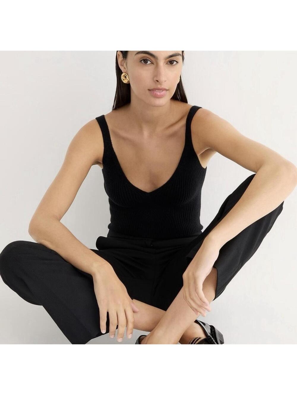 J.CREW Women’s Cashmere-Blend Sweater-Tank In Black-Size Medium